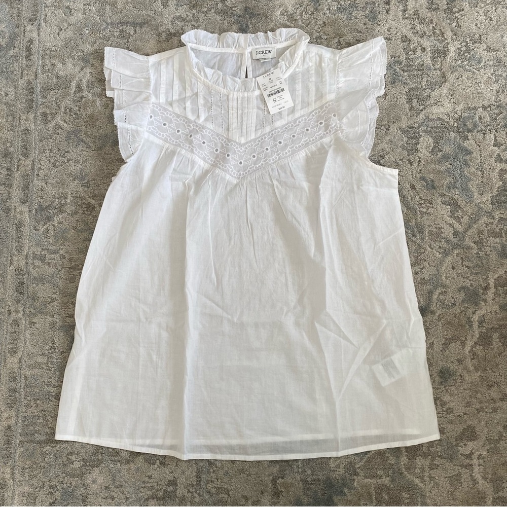 J. Crew white ruffle neck top